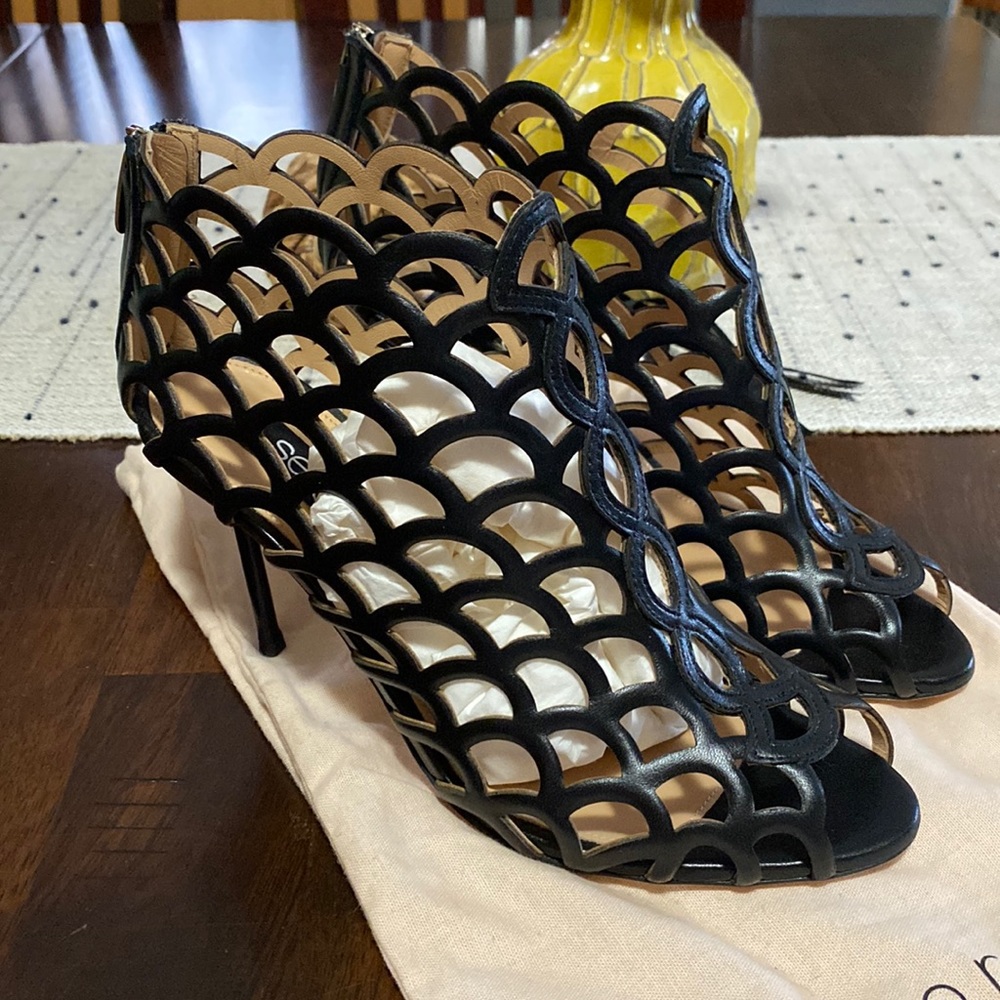 Sergio Rossi black leather mermaid heels